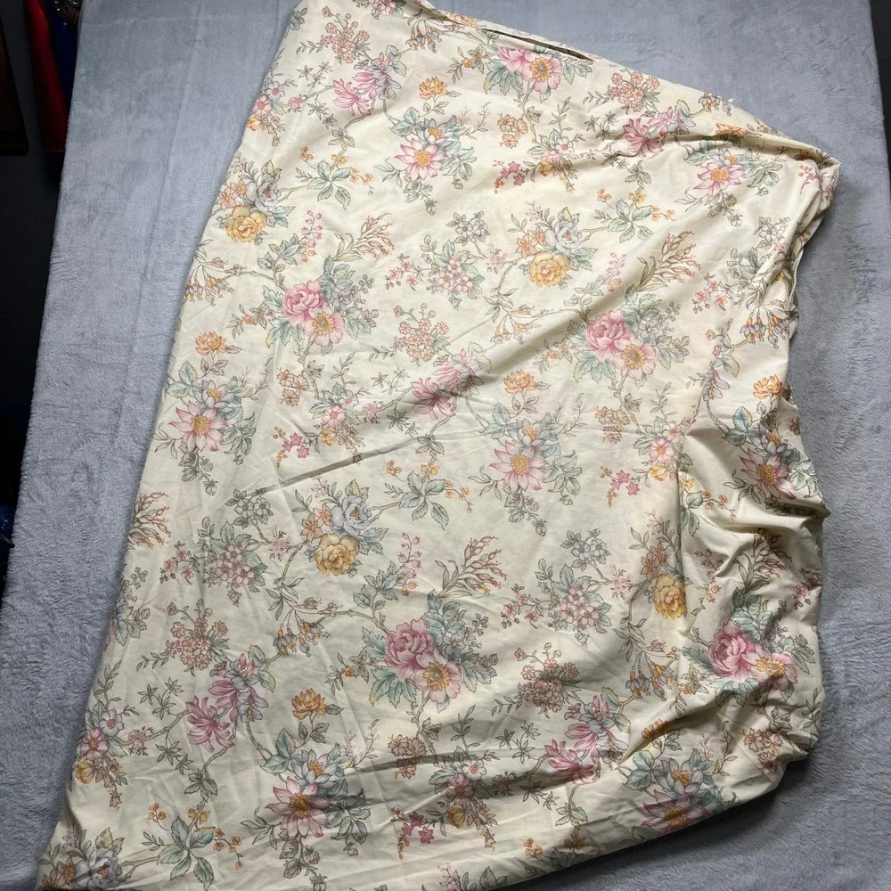 Vintage Lady Pepperell Fitted Sheet Twin Cream Cottage English Garden USA Made
